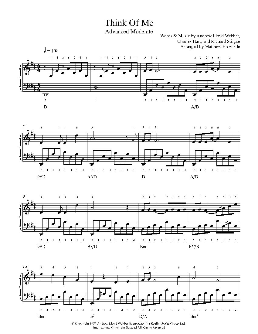 think of me piano chords